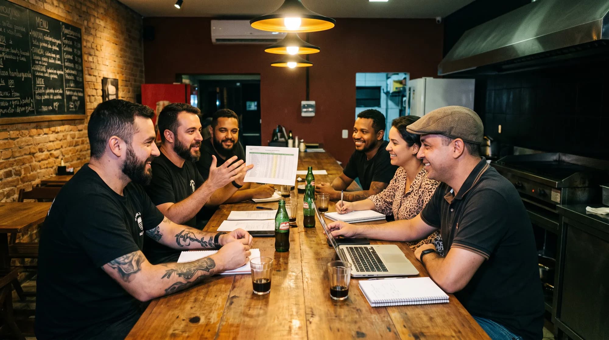 Donos de hamburgueria reunidos em mentoria